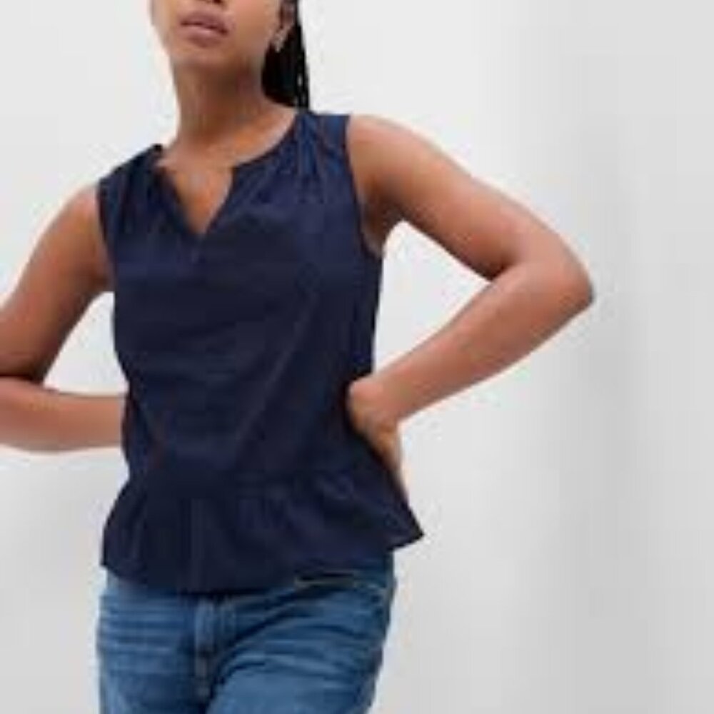 GAP Factory Navy Blue Splitneck Peplum Top Sz S